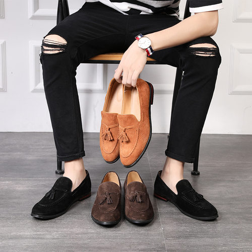 mens loafers flats slip on casual shoes新款反绒磨砂发型师