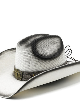 草帽Western Cowboy Hat亚马逊热卖户外出游遮阳帽卷边西部牛仔