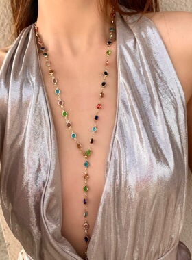 Women Necklace ladies首饰1条金黄色/银色彩色波点长项链/choker