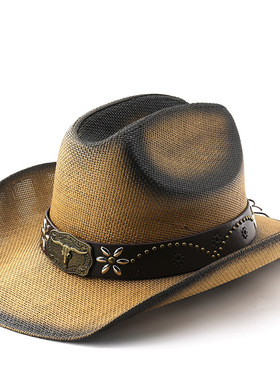 防晒时尚草帽Wide Brim Men Hat Panama Cowboy Hats Women