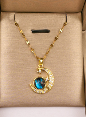 women necklace ladies星月星空轻奢气质华丽满钻项链女百搭锁骨