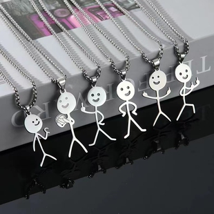 新款 卡通火柴人儿童项链可爱男女情侣搞怪潮流学生饰品女 趣味个性