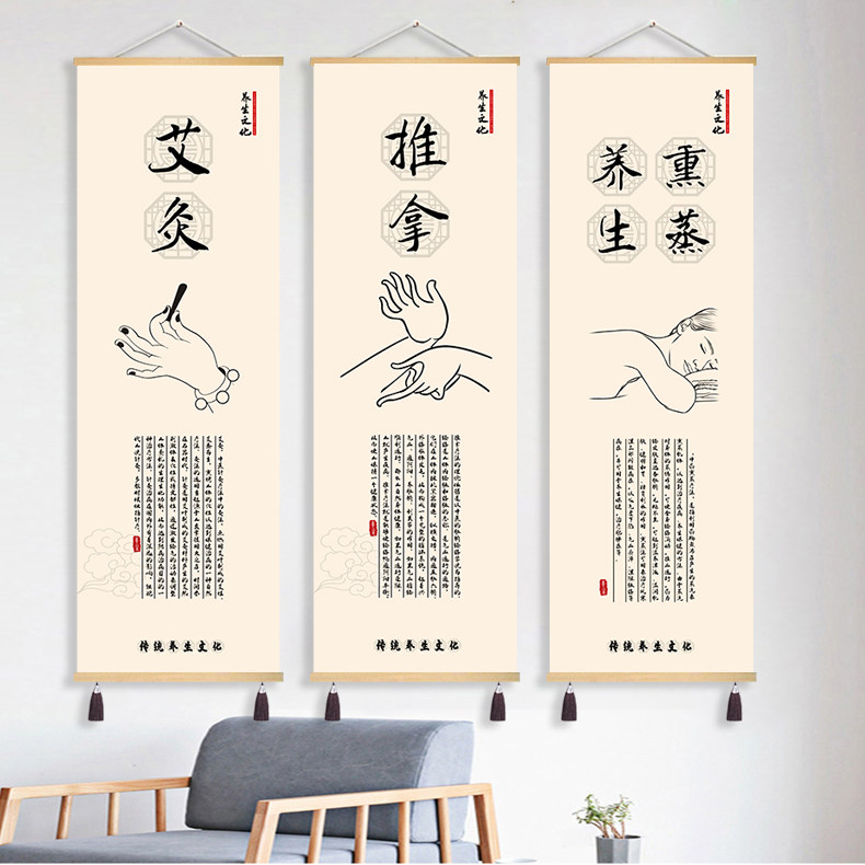 中医养生馆背景墙壁布艺装饰画