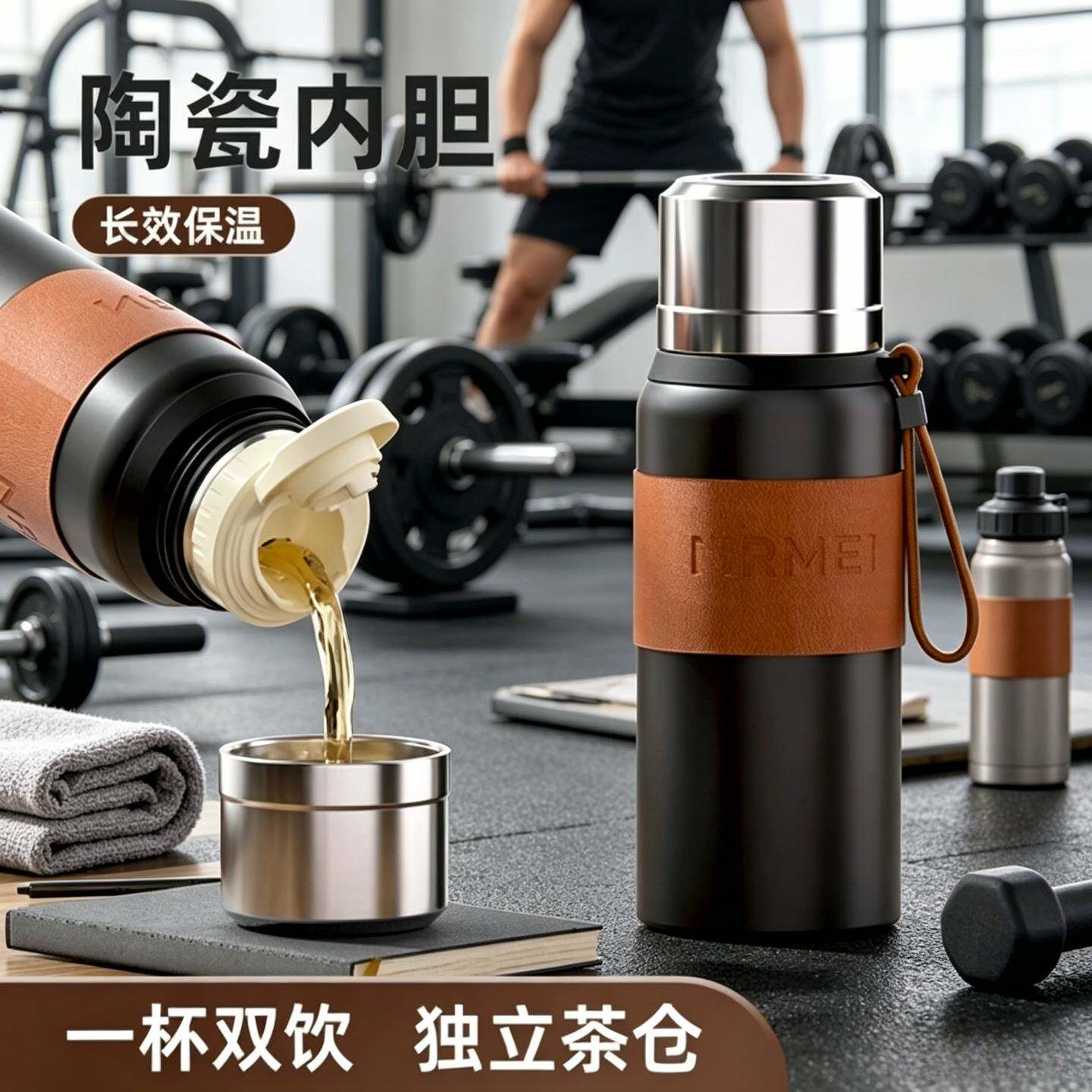新款保温杯陶瓷内胆礼品杯子男女户外大容量车载旅行泡茶便携水杯