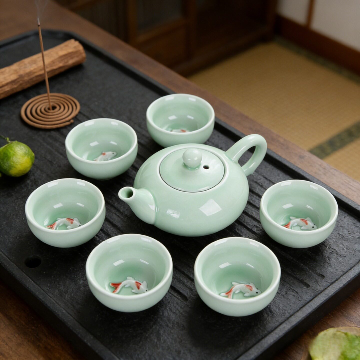 特价青瓷茶具陶瓷套装家用简约泡茶壶茶杯子茶盘整套功夫茶具批发