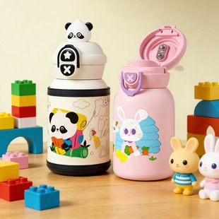 高颜值卡通公仔儿童保温杯男女生便携双饮大容量吸管杯不锈钢水杯