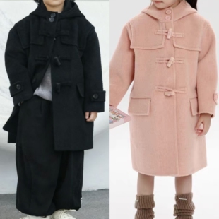 蓬蓬韩版宽松红色呢子2025秋冬加棉加厚呢料外套男童女童毛呢大衣