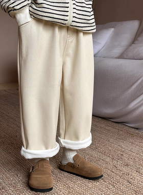 蓬蓬男童女童加绒牛仔裤秋冬装2025新款宝宝白色长裤儿童休闲裤子