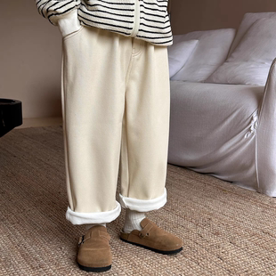 蓬蓬男童女童加绒牛仔裤秋冬装2025新款宝宝白色长裤儿童休闲裤子