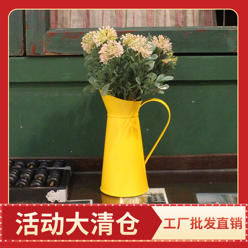 仿真复古铁艺花盆栽办公室家居室内摆件假花束质感铁桶拍照装饰