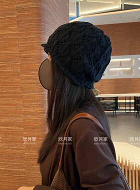 手工钩花复古镂空百搭针织帽女