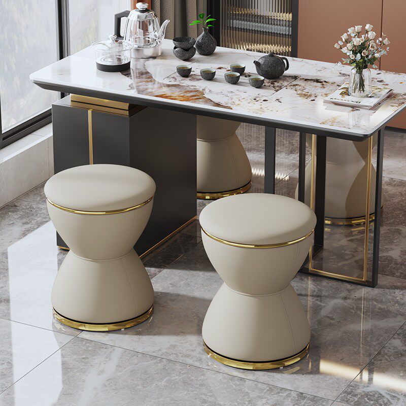 轻奢北欧家用茶桌凳子卧室妆台梳妆凳意式极简功夫茶台皮艺圆凳子