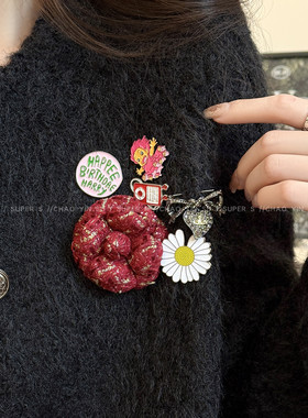 jennie同款山茶花胸针女冬季配大衣花朵别针固定扣气质小香风胸花