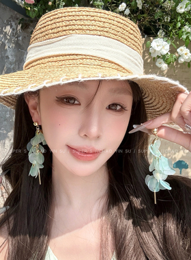 薄荷曼波~超仙绿色铃兰花瓣流苏耳环女长款夸张耳钉新款气质耳饰