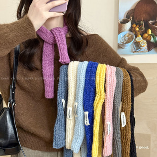 藤井树同款短款腊肠纯色围巾女冬季保暖细窄围脖巨好看针织系脖