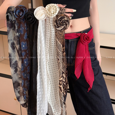 豹纹波点玫瑰花朵丝巾腰带围巾