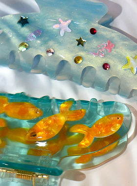 海洋款超音素小金鱼发夹抓夹女蓝色可爱发饰小众设计醋酸鲨鱼夹子