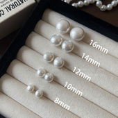 白色馒头珍珠耳钉女小众设计感气质耳环外出高颜值百搭精致耳饰品