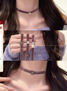 锆石珍珠花朵choker颈带项链