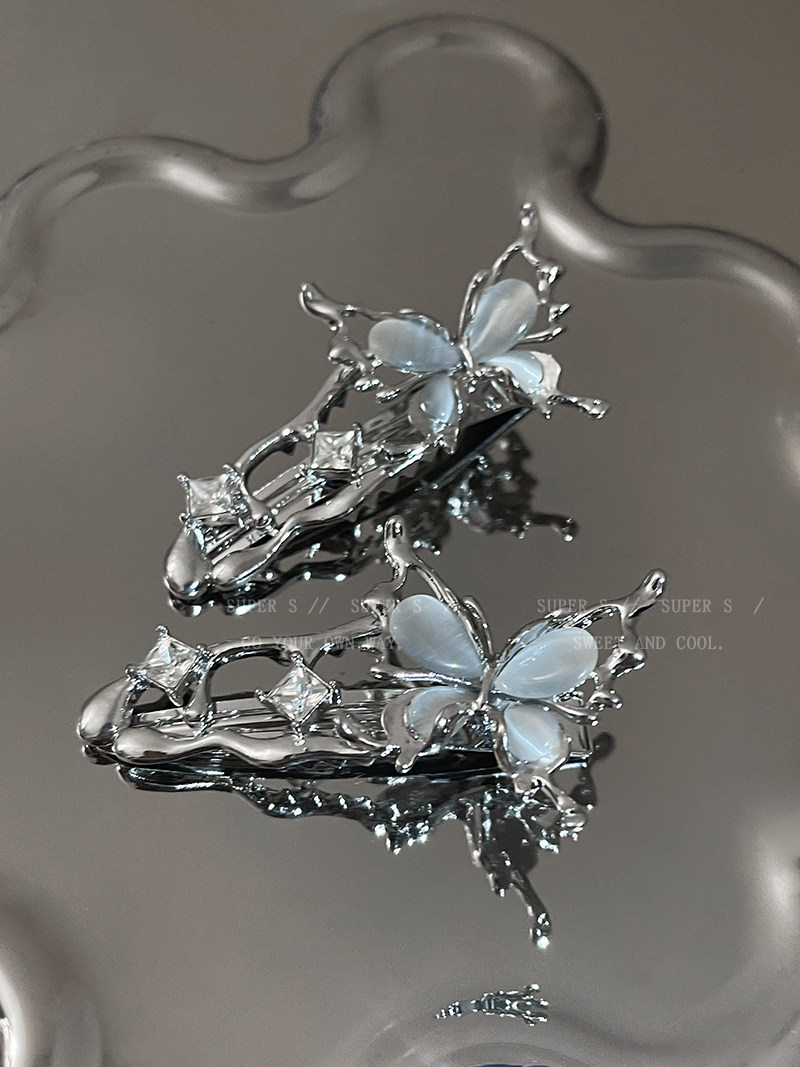 银色高级感蝴蝶发夹y2k发饰边夹