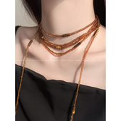 美拉德虎眼石多层长款 项链女高级感叠戴choker颈链时尚 百搭毛衣链