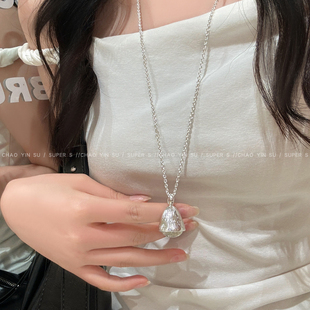 韩国ins风清透水滴吊坠钛钢项链女轻奢高级感时尚长款毛衣链配饰