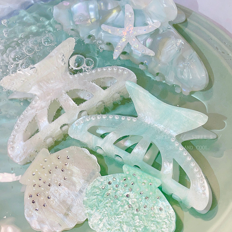 鱼尾贝壳丸子头抓夹小众鲨鱼夹