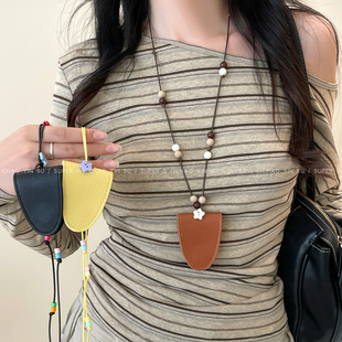 长款 墨镜夹挂脖吊坠配饰品 磁吸皮质星星串珠眼镜夹项链女2026新款