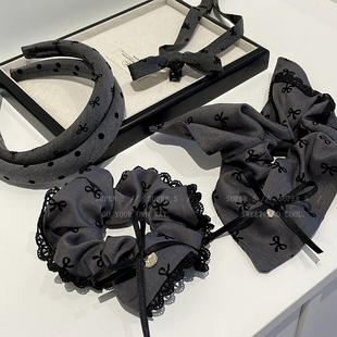 灰色蝴蝶结抓夹发饰女外出高颅顶宽边发箍百搭氛围感发圈发夹头饰