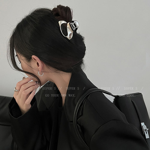 超音素银色金属发夹半扎发抓夹
