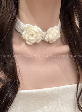 甜美针织毛线花朵项链新年氛围感