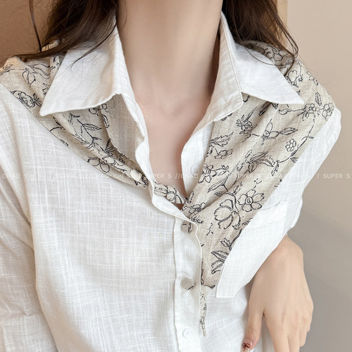 100%亚麻花朵丝巾三角巾秋冬腰带