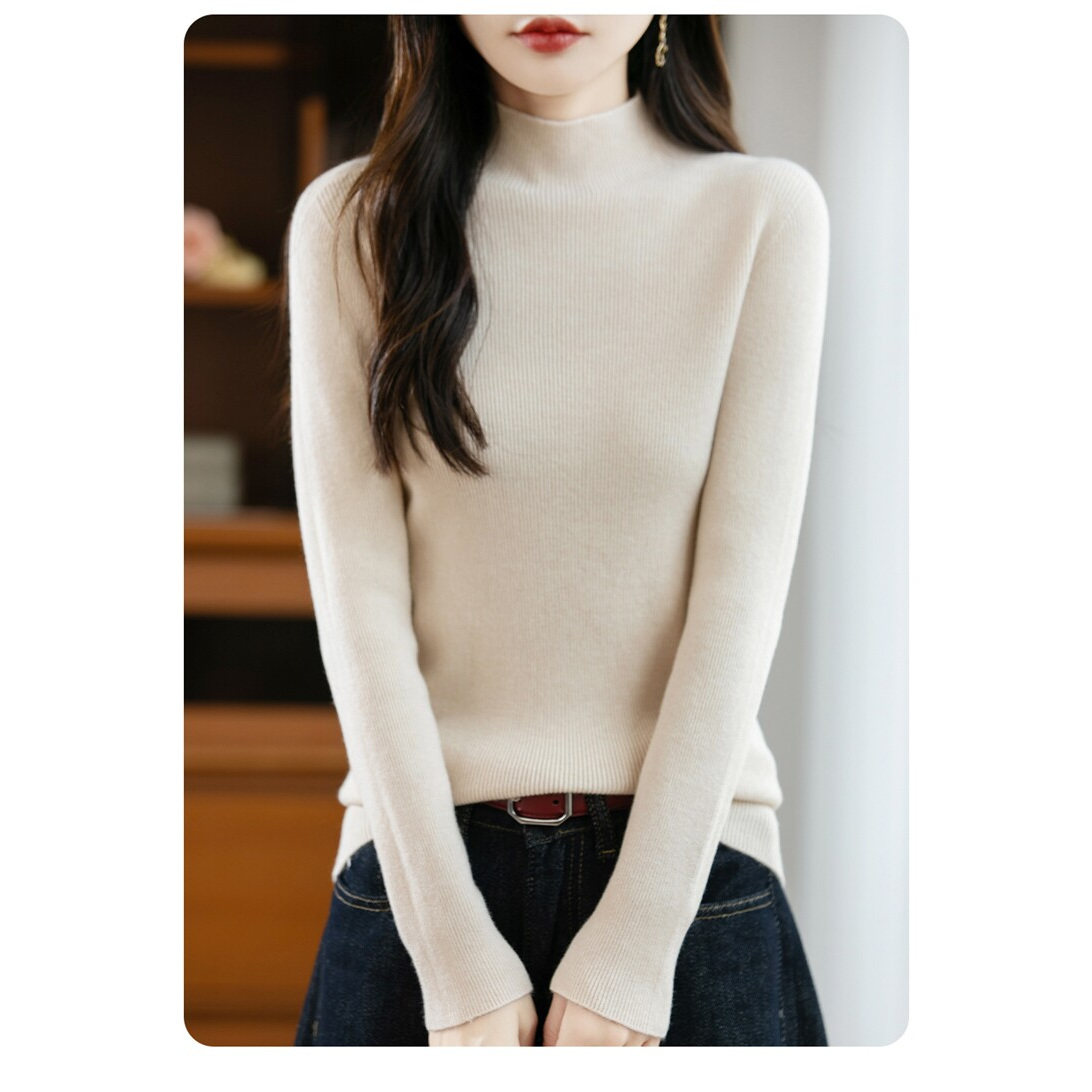 半高领无缝针织女打底衫显瘦