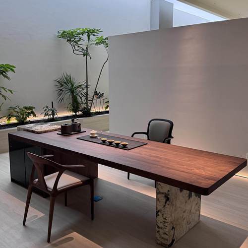 现简方约实师木大理石桌茶用办公室岩家板茶台设计款长形代洽谈桌