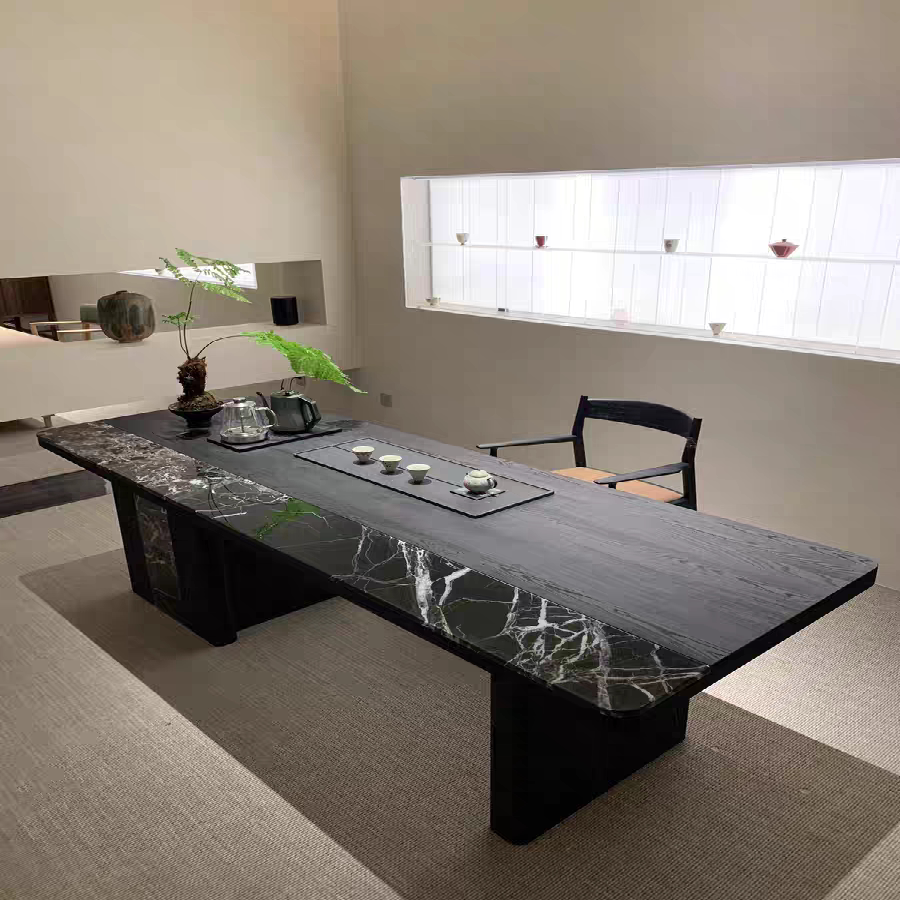 意式极简天然奢石大理石茶桌家用办公室岩板泡茶台轻奢现代约储物