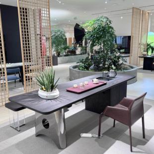 现代简约实木茶桌家用客厅茶台镜面不锈钢桌腿茶桌设计师创意茶台