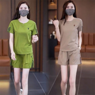 欧洲站休闲运动套装女夏季薄款2026年新款时尚短袖短裤套装一整套