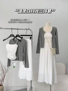 2025夏季新款白色套装女防晒外套+半身裙吊带背心开衫温柔三件套