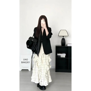 女 外套富家千金感套装 波点吊带连衣裙女2026春夏新款 韩系气质西装
