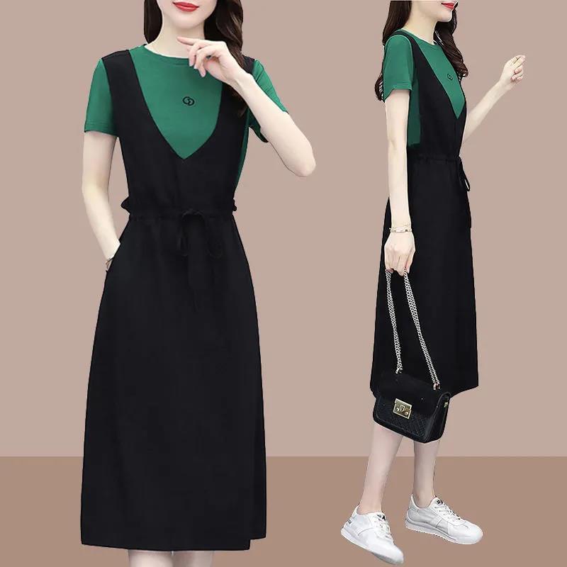 宽松显瘦欧洲两件背带连衣裙