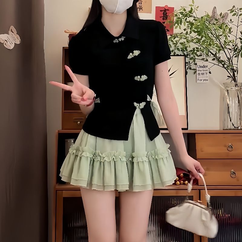 2025夏季中式国风盘扣上衣套装女