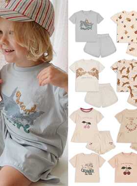 24春夏Konges Slojd 新款男女童家居套装舒适休闲老虎樱桃短袖T恤