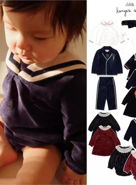 国内现货Konges Slojd新款男女儿童圣诞红丝绒连衣裙外套裤子包屁