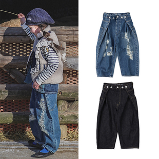 国内现货 日本Go To Hollywood 新款D3男女儿童侧褶边破洞牛仔裤