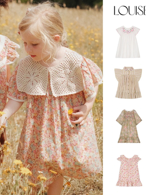 24春夏 法国Louise Misha新款女童碎花吊带飞袖连衣裙