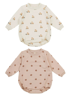 5折现货清仓 美国Rylee+Cru男女童宝宝爬爬服哈衣汽车花朵包屁QM