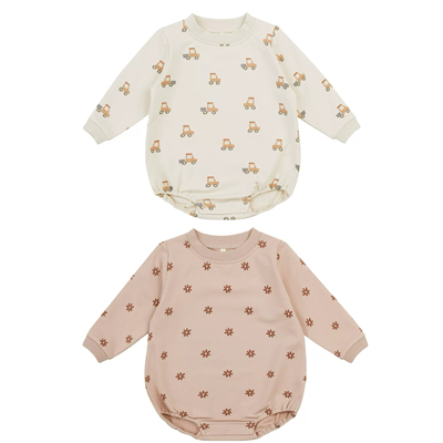 5折现货清仓 美国Rylee+Cru男女童宝宝爬爬服哈衣汽车花朵包屁QM