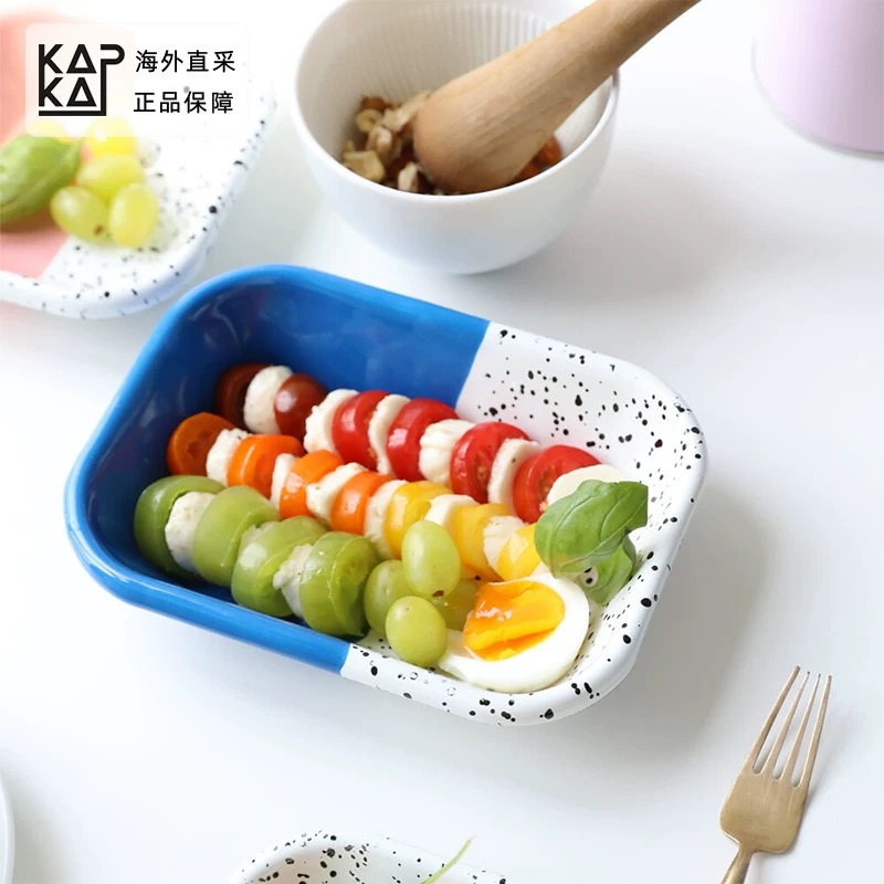 kapka手工搪瓷珐琅泼墨早餐盘