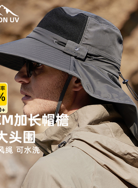 MISSION UV遮阳帽渔夫帽大头防紫外线钓鱼帽太阳帽大檐防晒帽子男