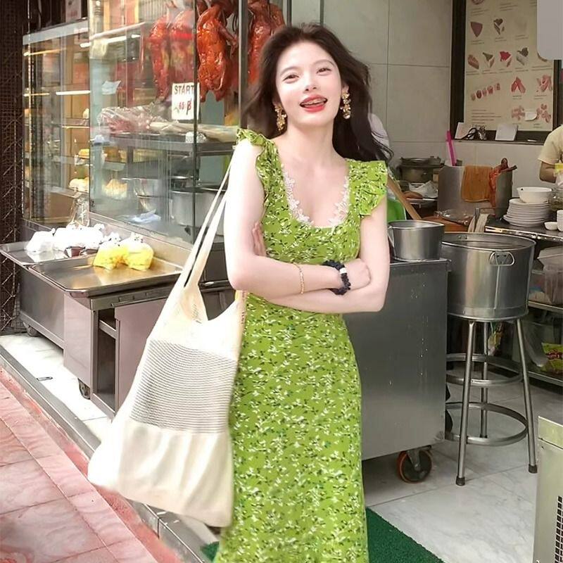 优质绝美感精品质量度假感链接女夏季新款气质显白修身好看长裙子